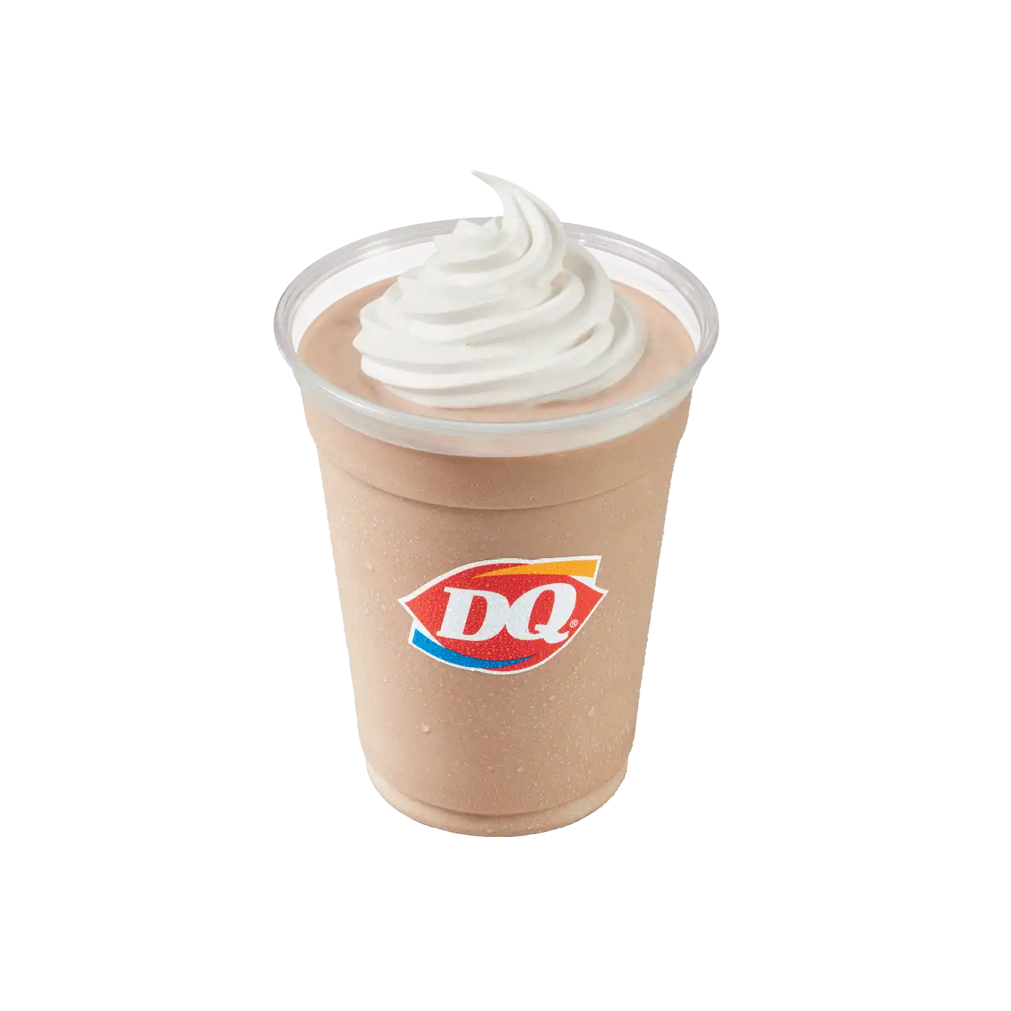 Chocolate Shake with whipped cream topping in a DQ cup.
